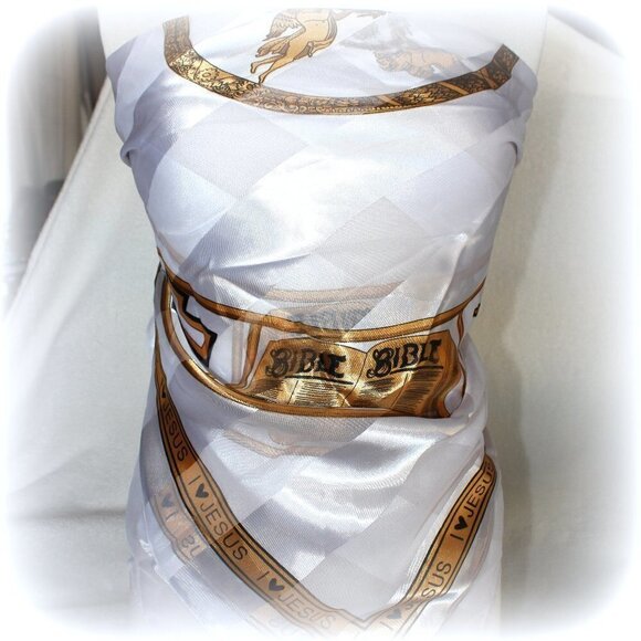 White Dove Bible Holy Spirit Worship Veil Christian Cross I ❤ Love Jesus Scarf - Picture 1 of 10